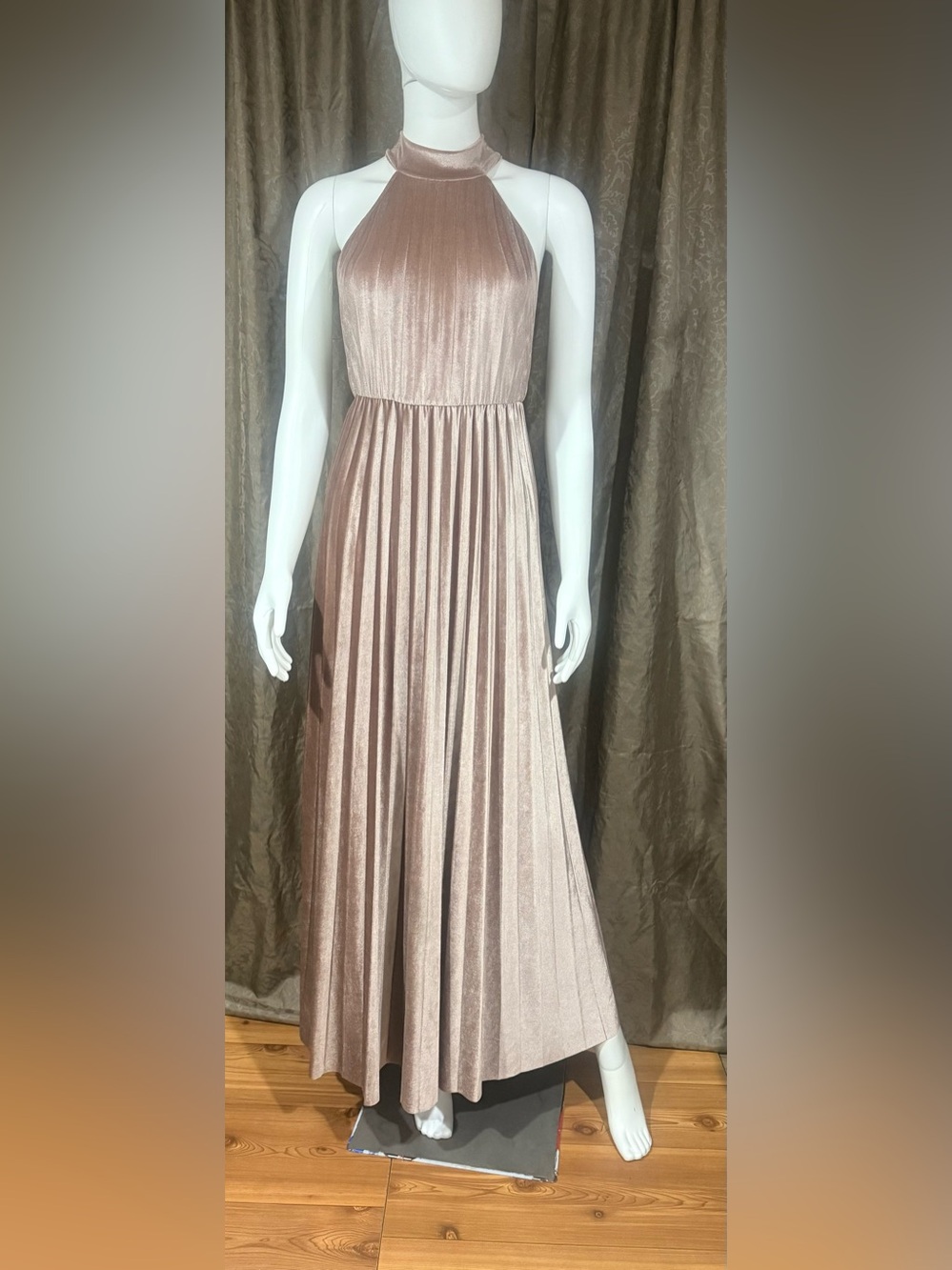 ASOS Metallic Halter Pleated Maxi Dress in Gold Rose